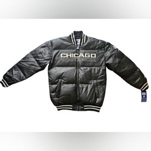 STARTER Genuine Leather Black and White Chicago White Sox Bomber Jacket S